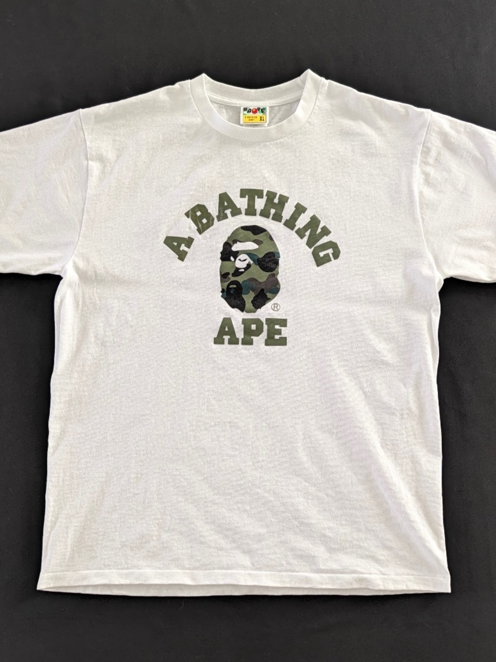 A Bathing Ape 1st Camo College T-Shirt Mens XL White Green Ape Head Tee BAPE